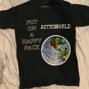 Travis Scott Merch Astroworld Put on Happy Face Down To Earth Tee Shirt